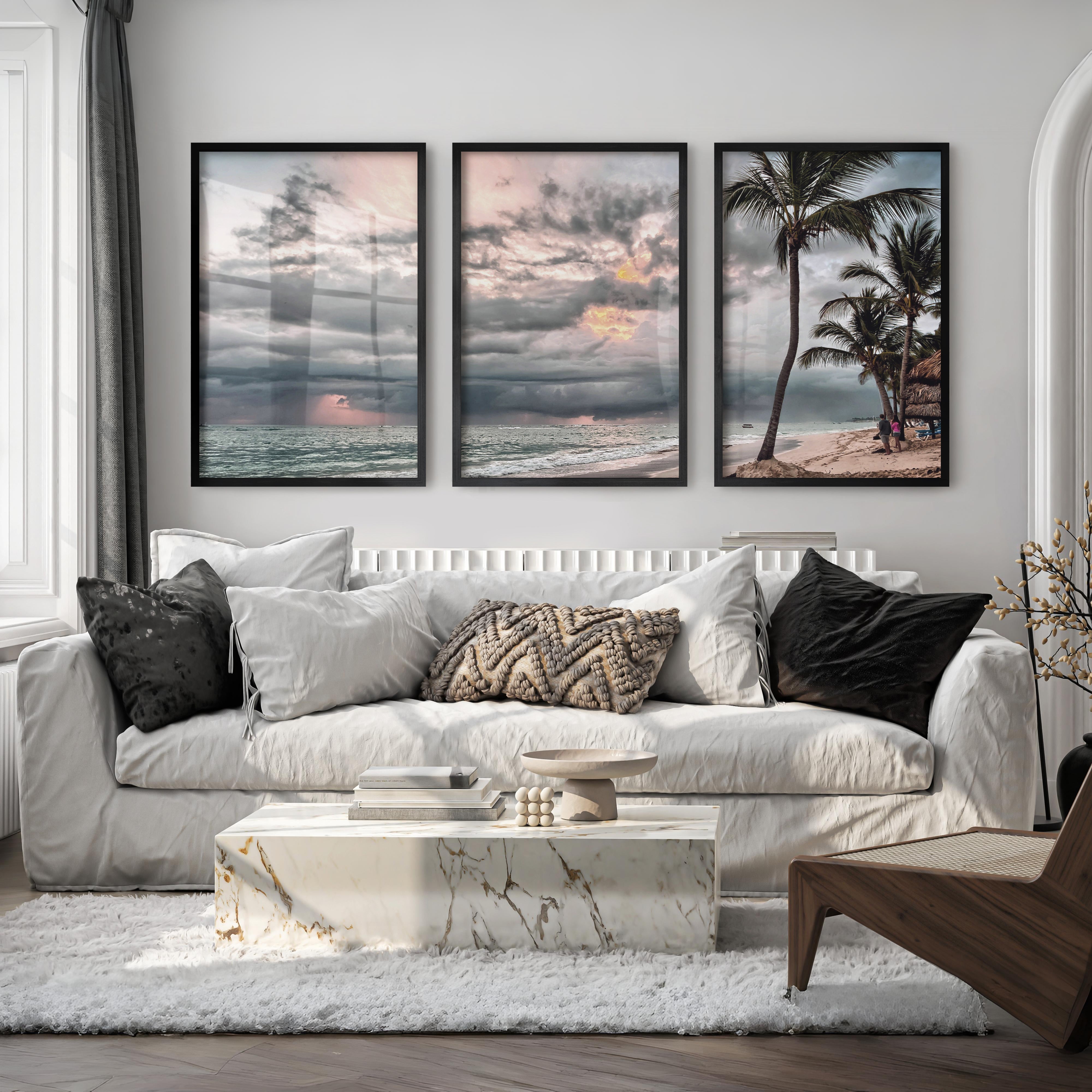 Stormy Palm Ocean Beach Wall Art - Black Framed Poster No Border - Artworksets