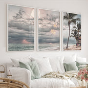 Stormy Palm Ocean Beach Wall Art - White Framed Poster No Border - Artworksets