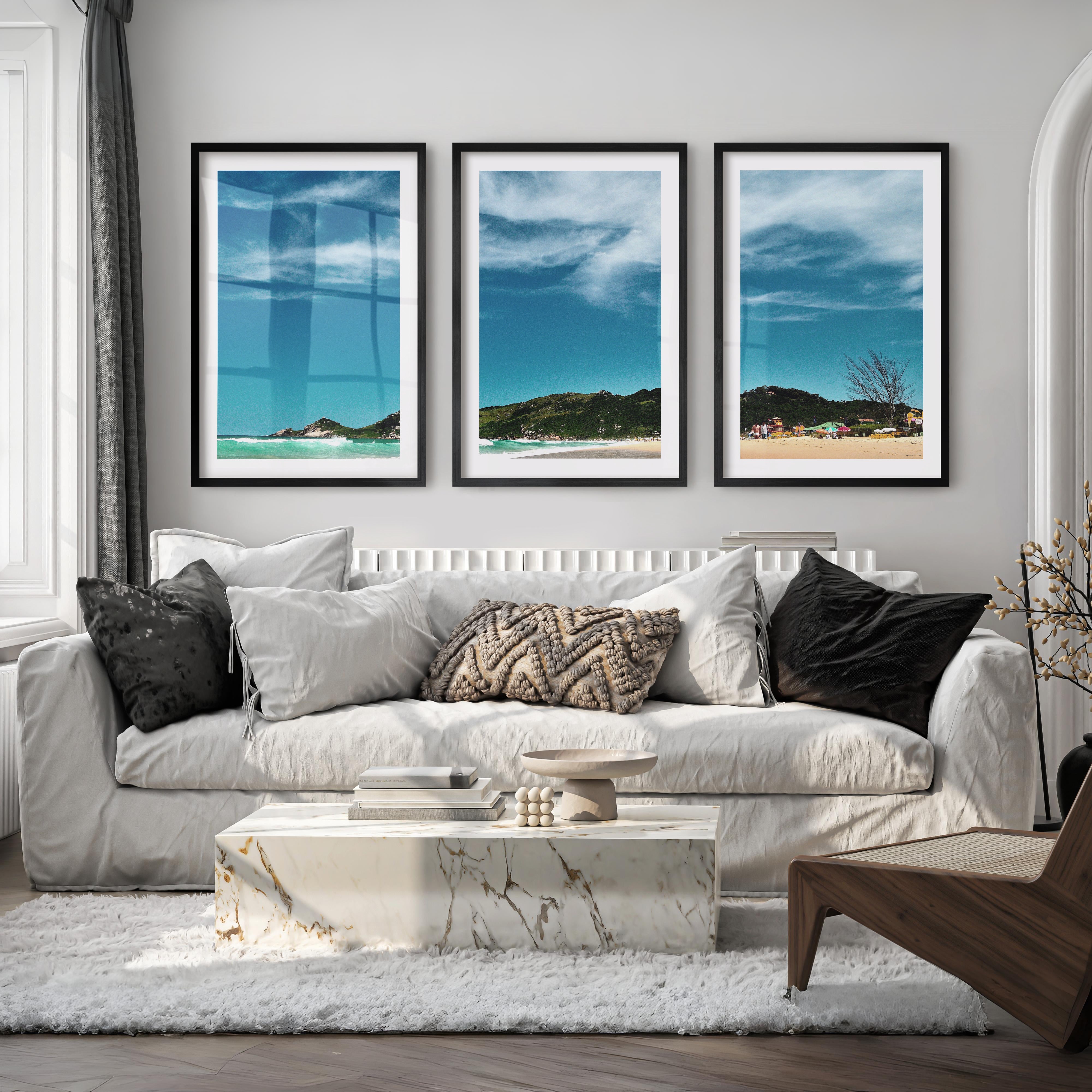 Turquoise Surf ocean beach wall - Black Framed Poster with White Border - Artworksets