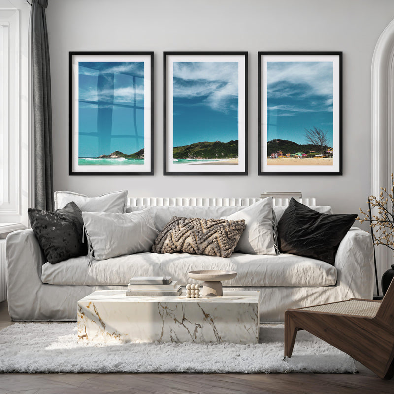 Turquoise Surf ocean beach wall - Black Framed Poster with White Border - Artworksets