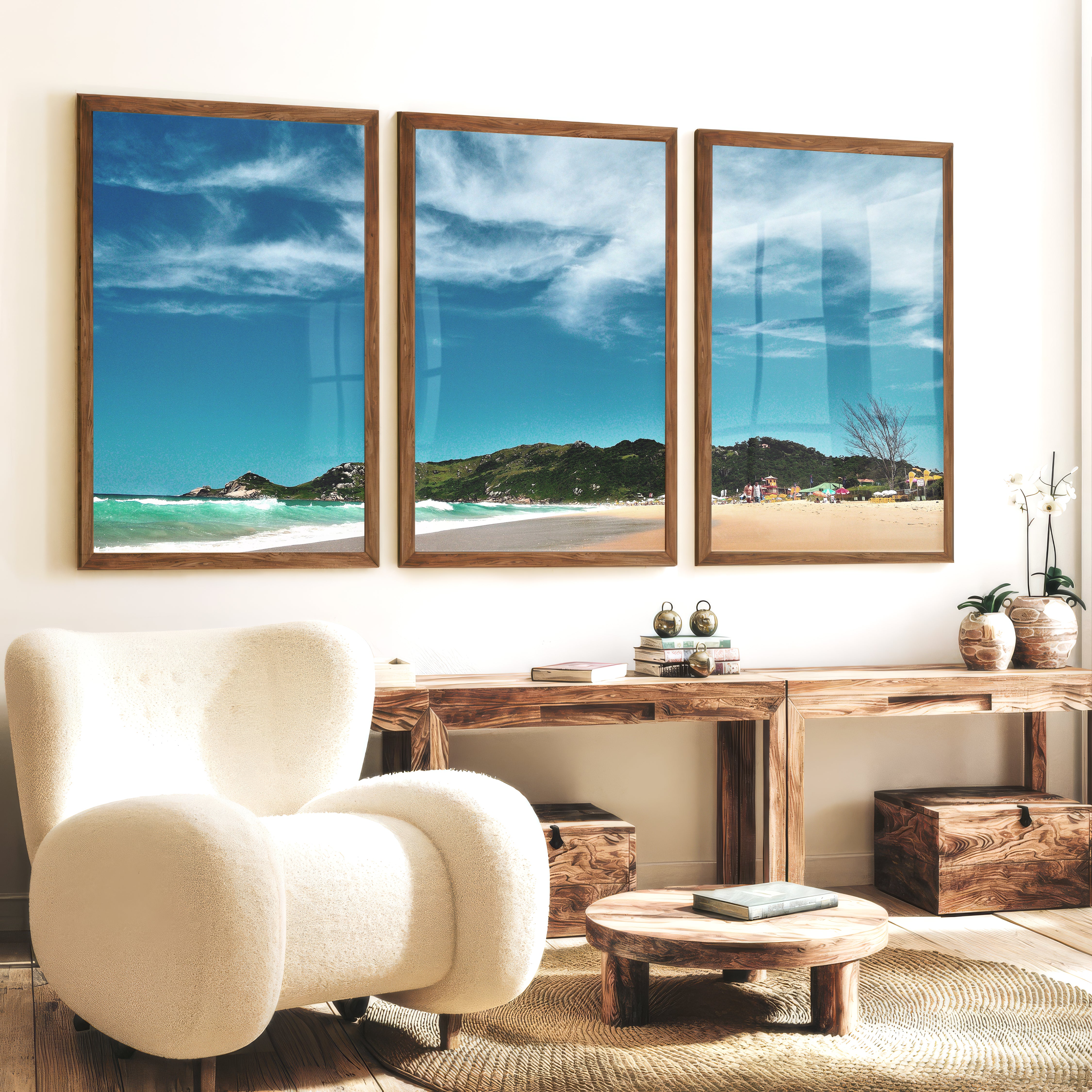 Turquoise Surf ocean beach wall - Dark Brown Framed Poster No Border - Artworksets