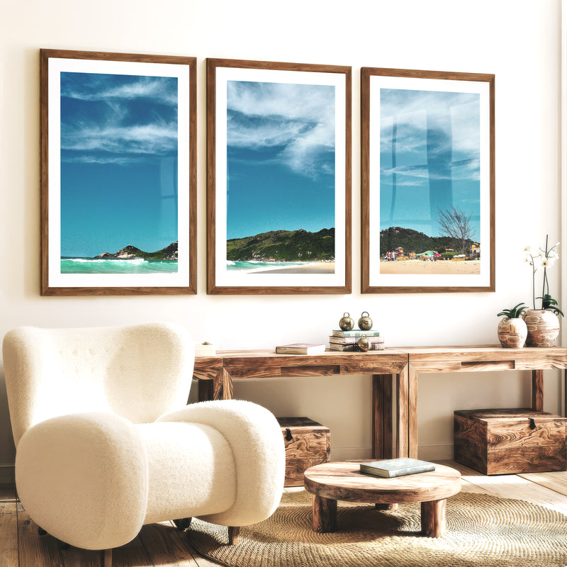 Turquoise Surf ocean beach wall - Dark Brown Framed Poster with White Border - Artworksets