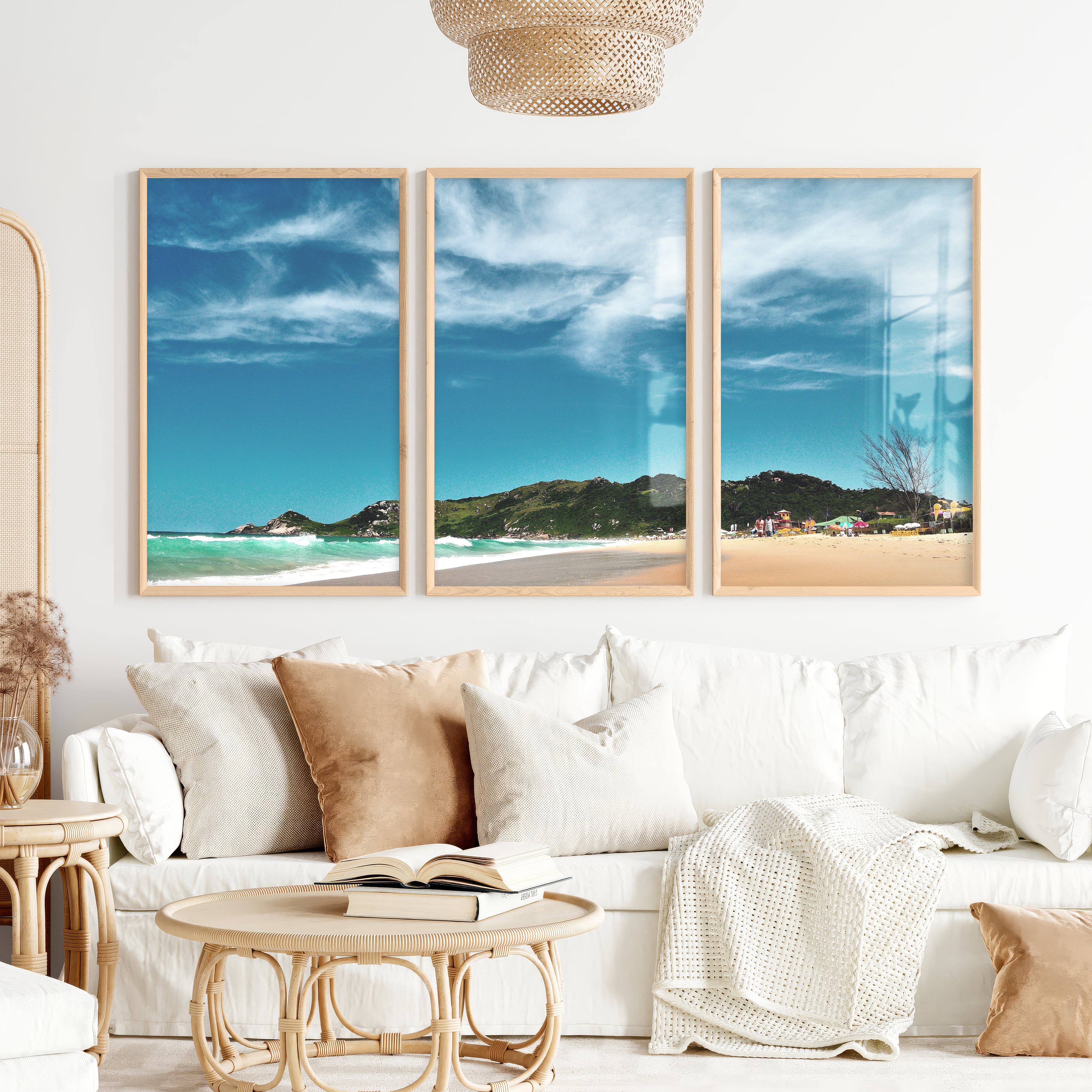 Turquoise Surf ocean beach wall - Natural Wood Framed Poster No Border - Artworksets