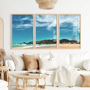 Turquoise Surf ocean beach wall - Natural Wood Framed Poster No Border - Artworksets
