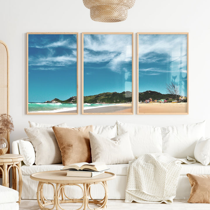 Turquoise Surf ocean beach wall - Natural Wood Framed Poster No Border - Artworksets