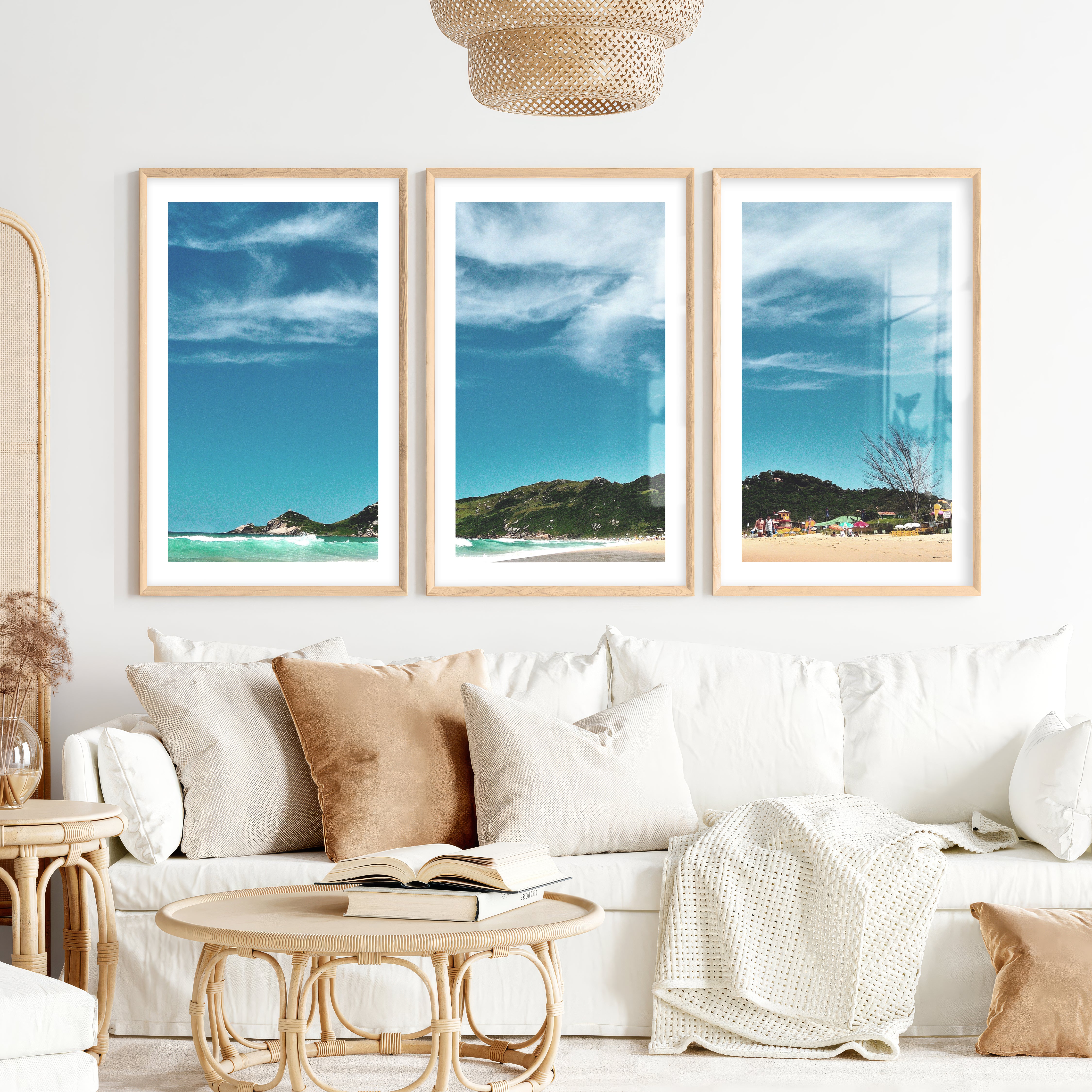 Turquoise Surf ocean beach wall- Natural Wood Framed Poster with White Border - Artworksets
