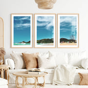 Turquoise Surf ocean beach wall- Natural Wood Framed Poster with White Border - Artworksets