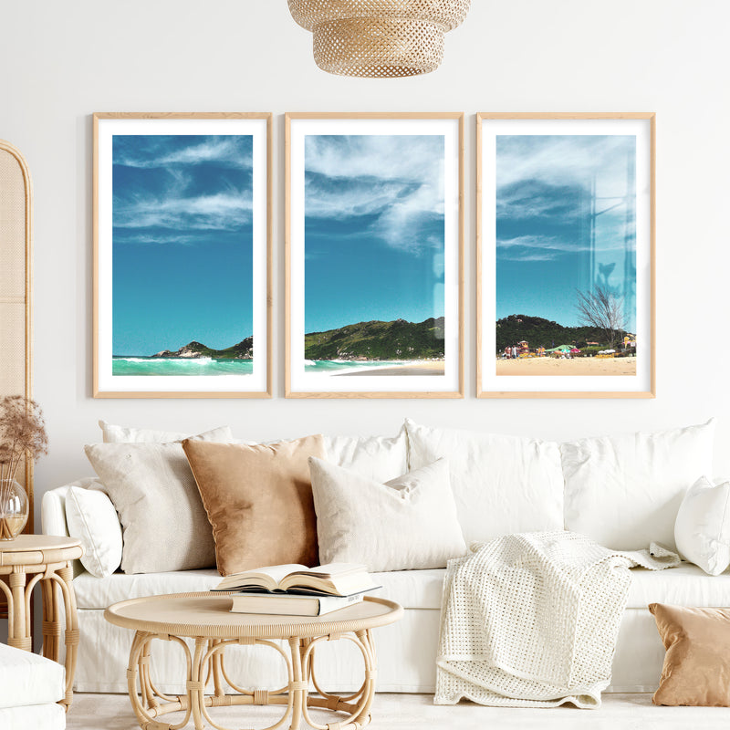 Turquoise Surf ocean beach wall- Natural Wood Framed Poster with White Border - Artworksets
