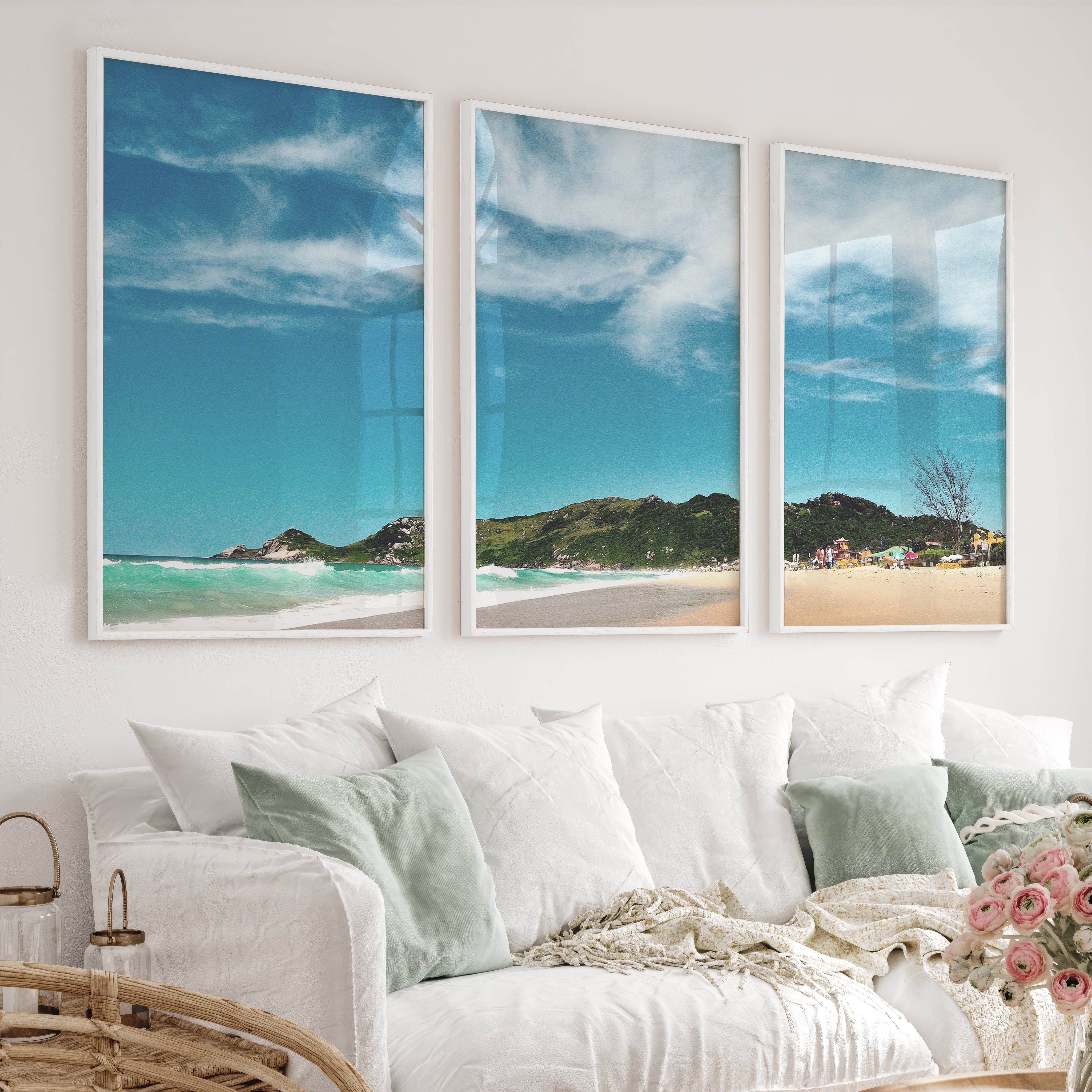 Turquoise Surf ocean beach wall - White Framed Poster No Border - Artworksets
