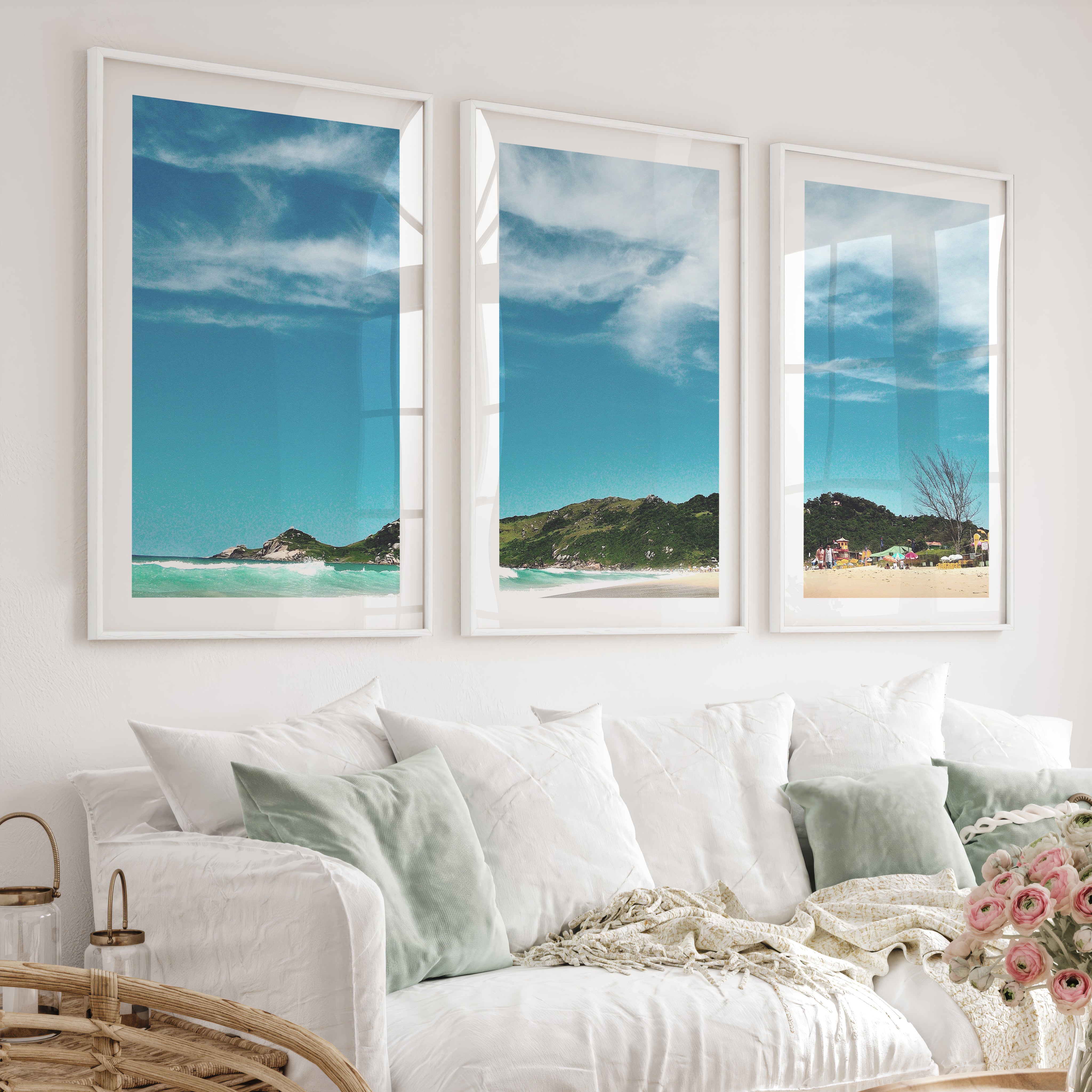 Turquoise Surf ocean beach wall - White Framed Poster with White Border - Artworksets