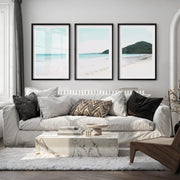 Green Headland ocean coastal wall art - Black Framed Poster with White Border - Artworksets