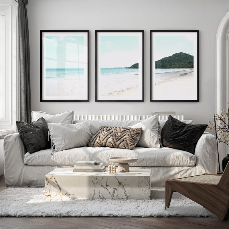 Green Headland ocean coastal wall art - Black Framed Poster with White Border - Artworksets