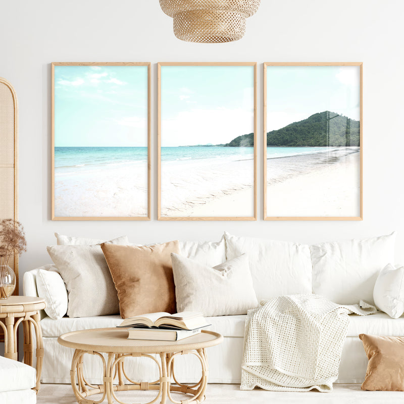 Green Headland ocean coastal wall art - Natural Wood Framed Poster No Border - Artworksets