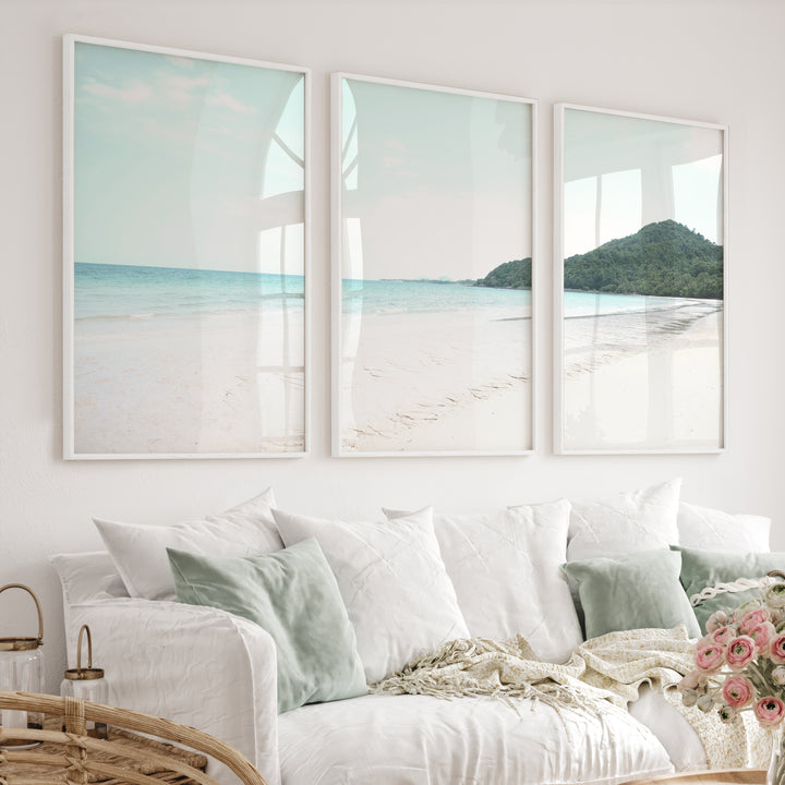 Green Headland ocean coastal wall art - White Framed Poster No Border - Artworksets