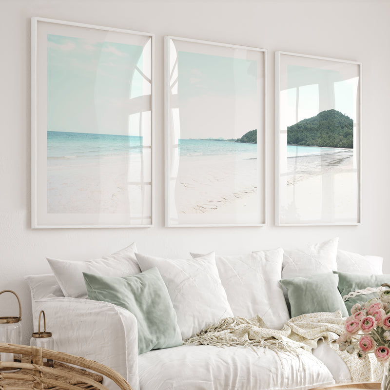 Green Headland ocean coastal wall art - White Framed Poster with White Border - Artworksets