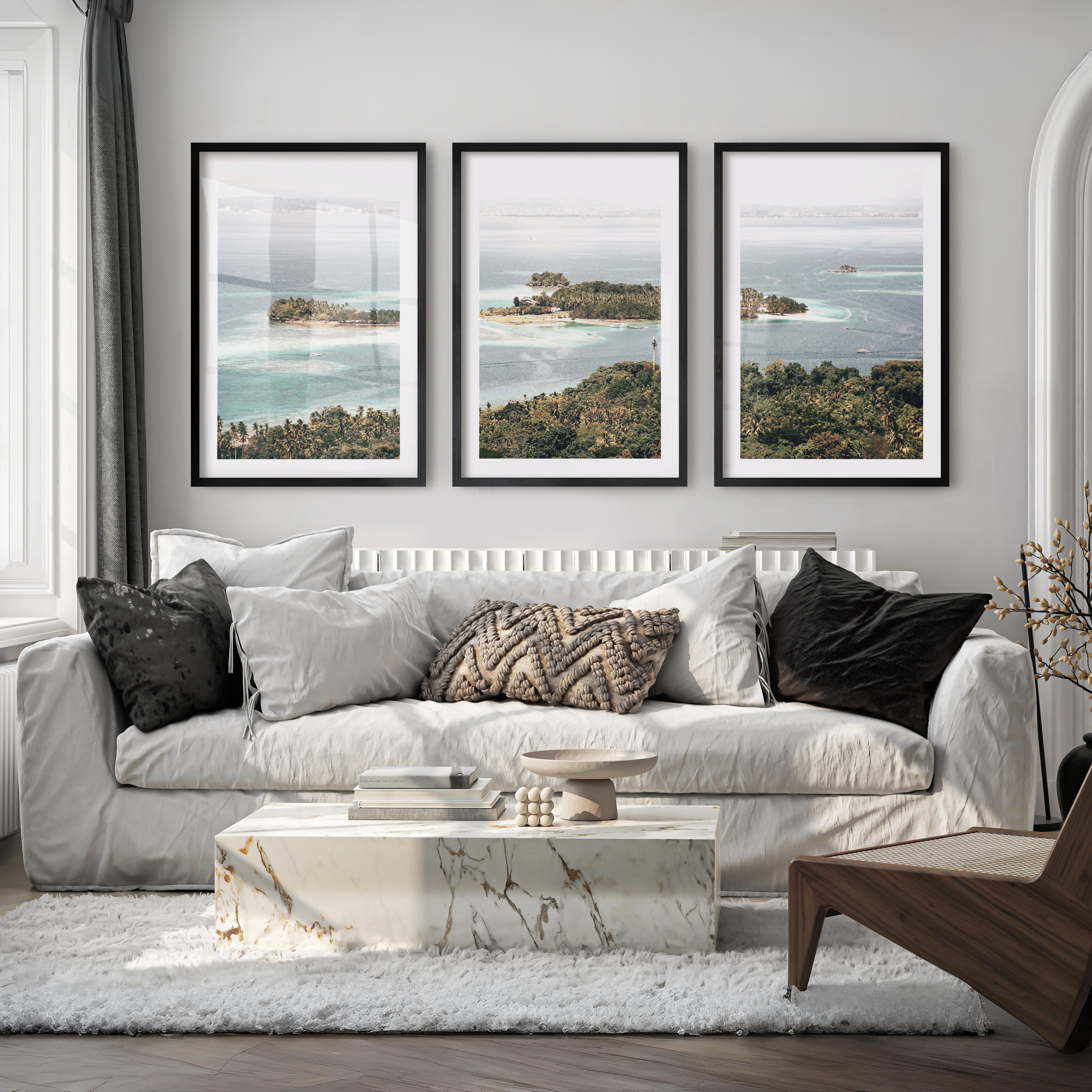 Island Lagoon Ocean Coastal Wall Art - Black Framed Poster with White Border - Artworksets