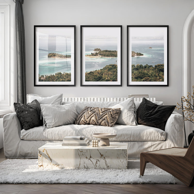 Island Lagoon Ocean Coastal Wall Art - Black Framed Poster with White Border - Artworksets