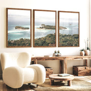Island Lagoon Ocean Coastal Wall Art - Dark Brown Framed Poster No Border - Artworksets
