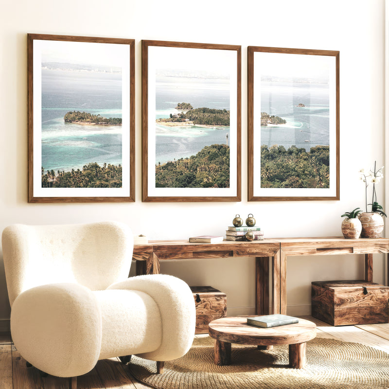 Island Lagoon Ocean Coastal Wall Art - Dark Brown Framed Poster with White Border - Artworksets