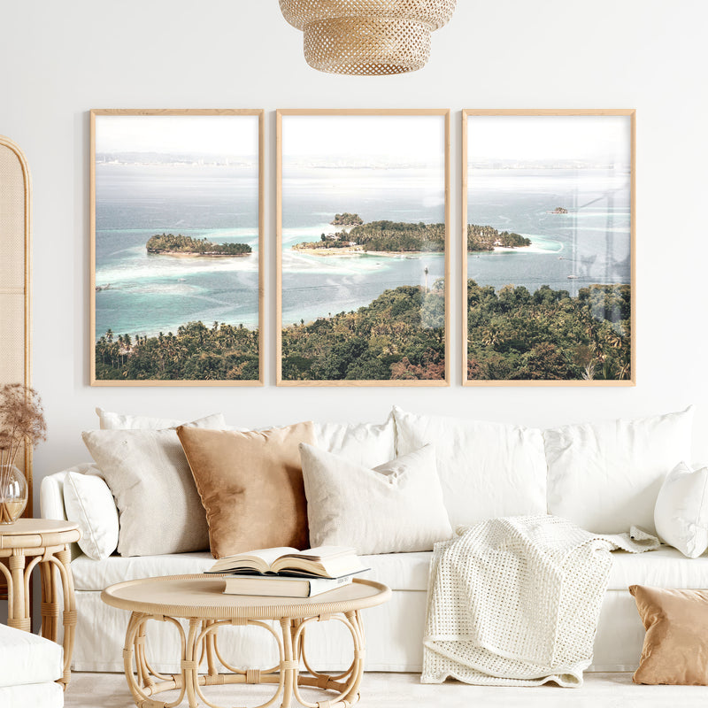 Island Lagoon Ocean Coastal Wall Art - Natural Wood Framed Poster No Border - Artworksets