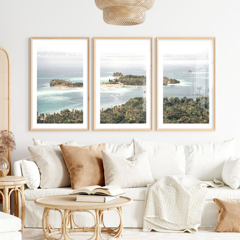 Island Lagoon Ocean Coastal Wall Art- Natural Wood Framed Poster with White Border - Artworksets