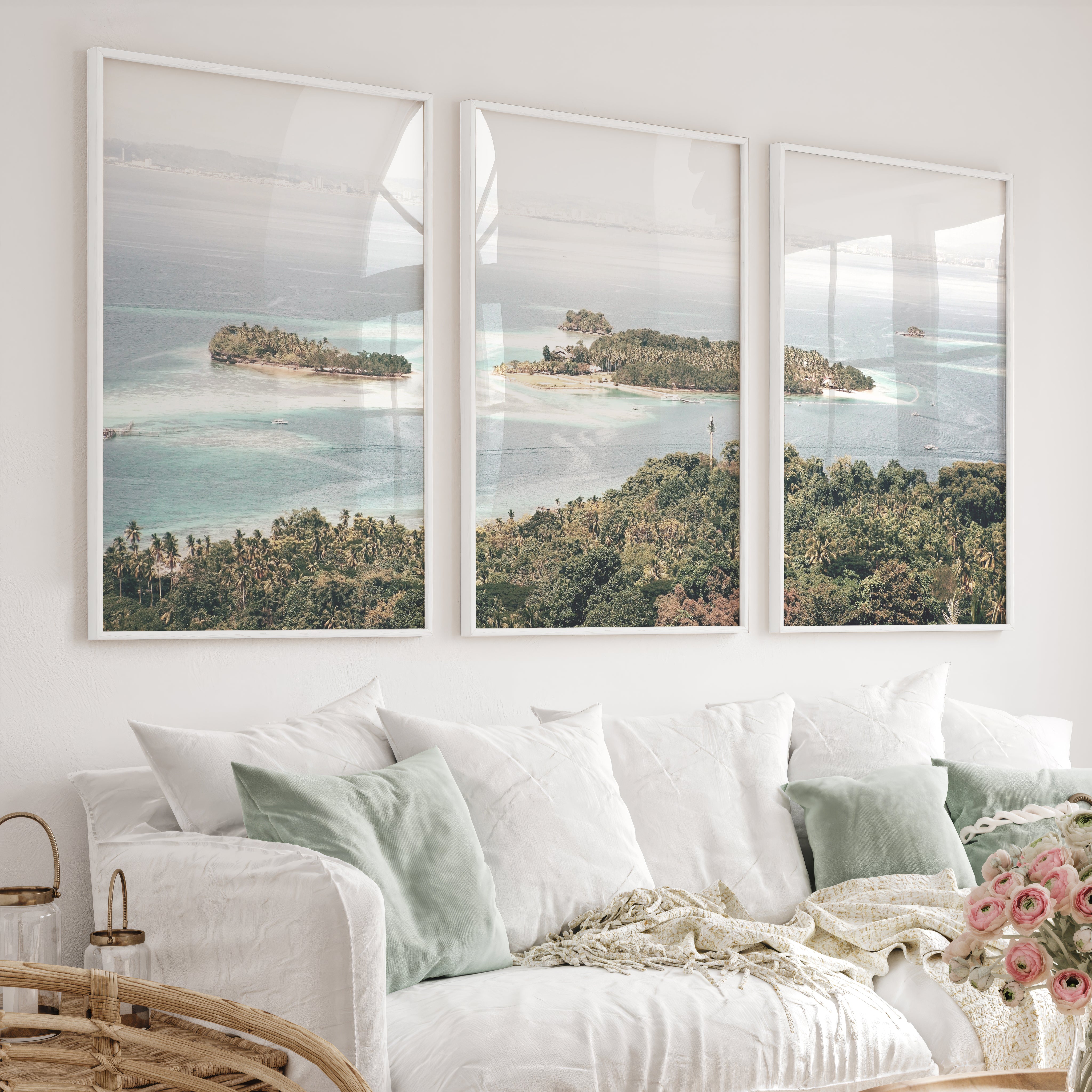 Island Lagoon Ocean Coastal Wall Art - White Framed Poster No Border - Artworksets