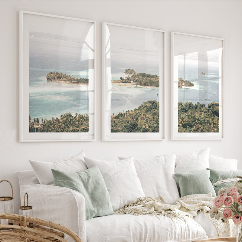 Island Lagoon Ocean Coastal Wall Art - White Framed Poster with White Border - Artworksets