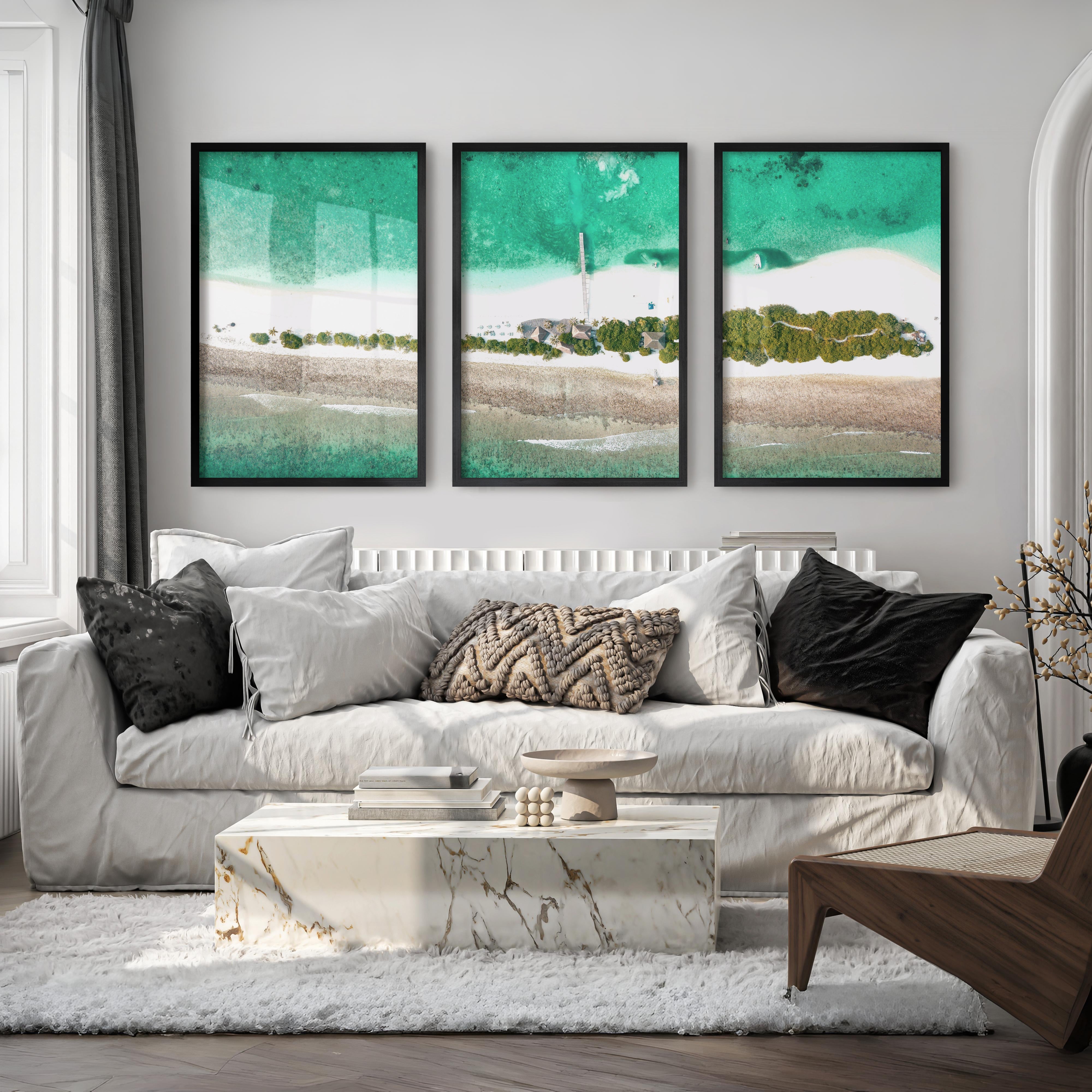 Aerial Island Lagoon ocean inspired artwork - Black Framed Poster No Border - Artworksets