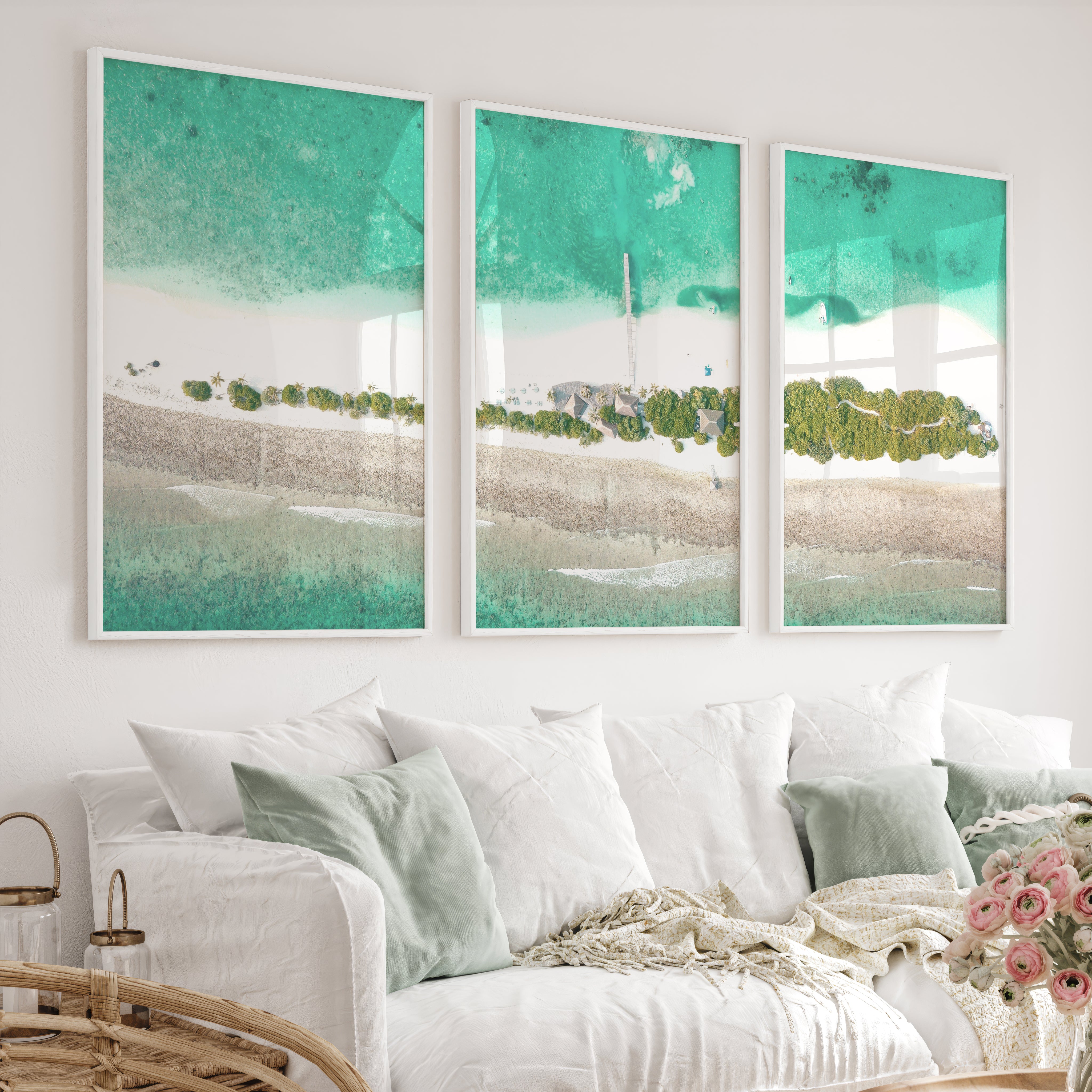 Aerial Island Lagoon ocean inspired artwork - White Framed Poster No Border - Artworksets