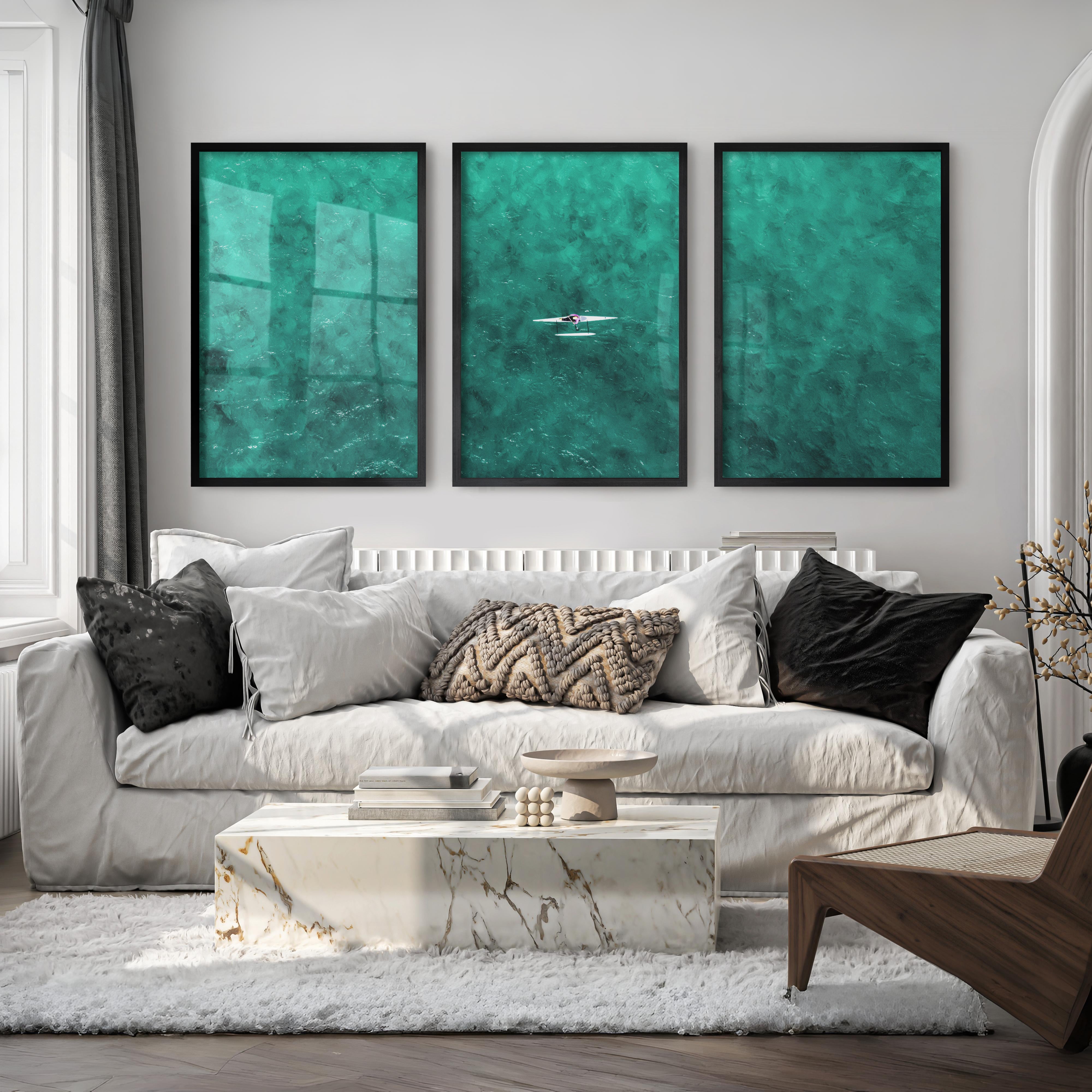 Turquoise Rower ocean inspired artwork - Black Framed Poster No Border - Artworksets