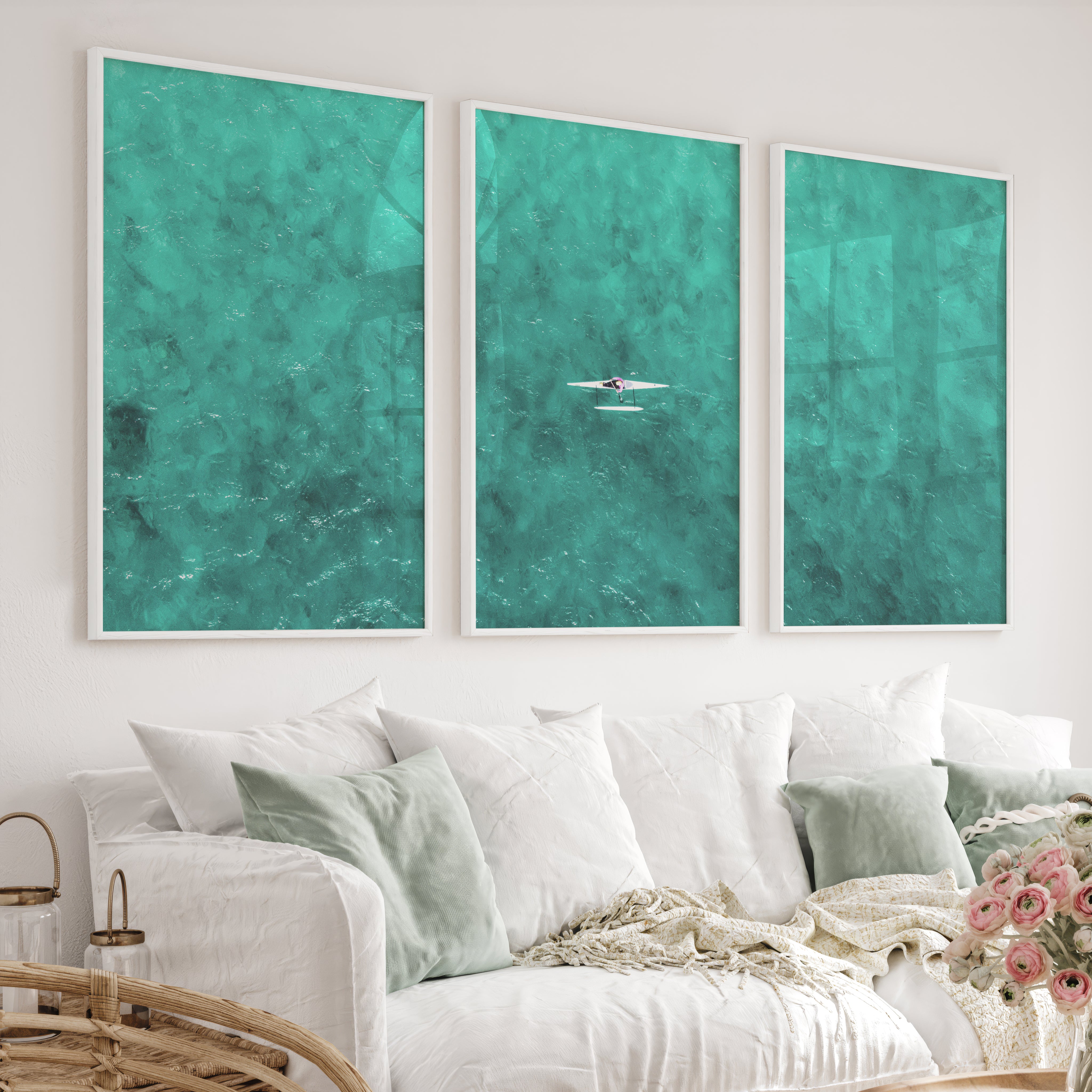 Turquoise Rower ocean inspired artwork - White Framed Poster No Border - Artworksets