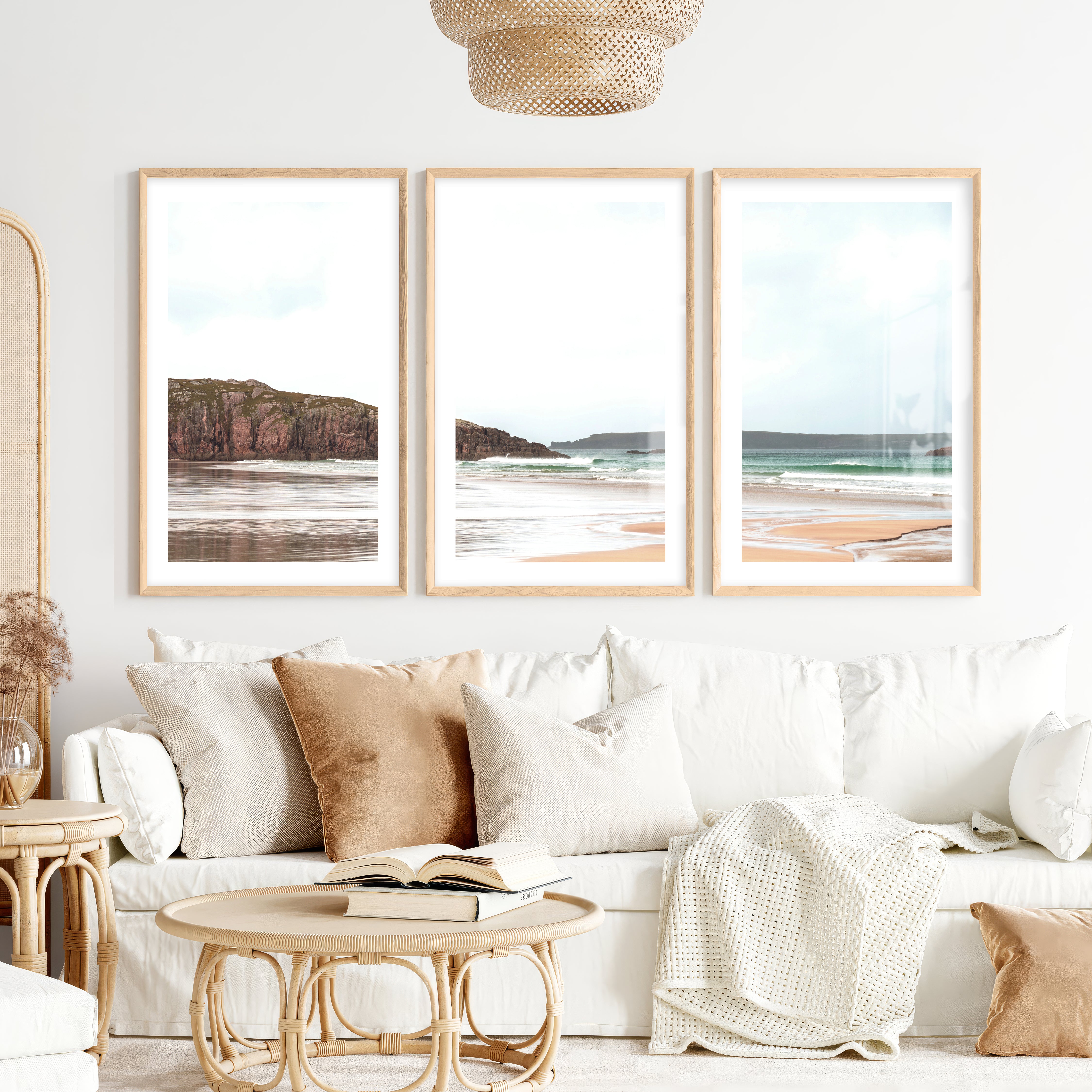 Rocky Shore ocean pictures for wall- Natural Wood Framed Poster with White Border - Artworksets