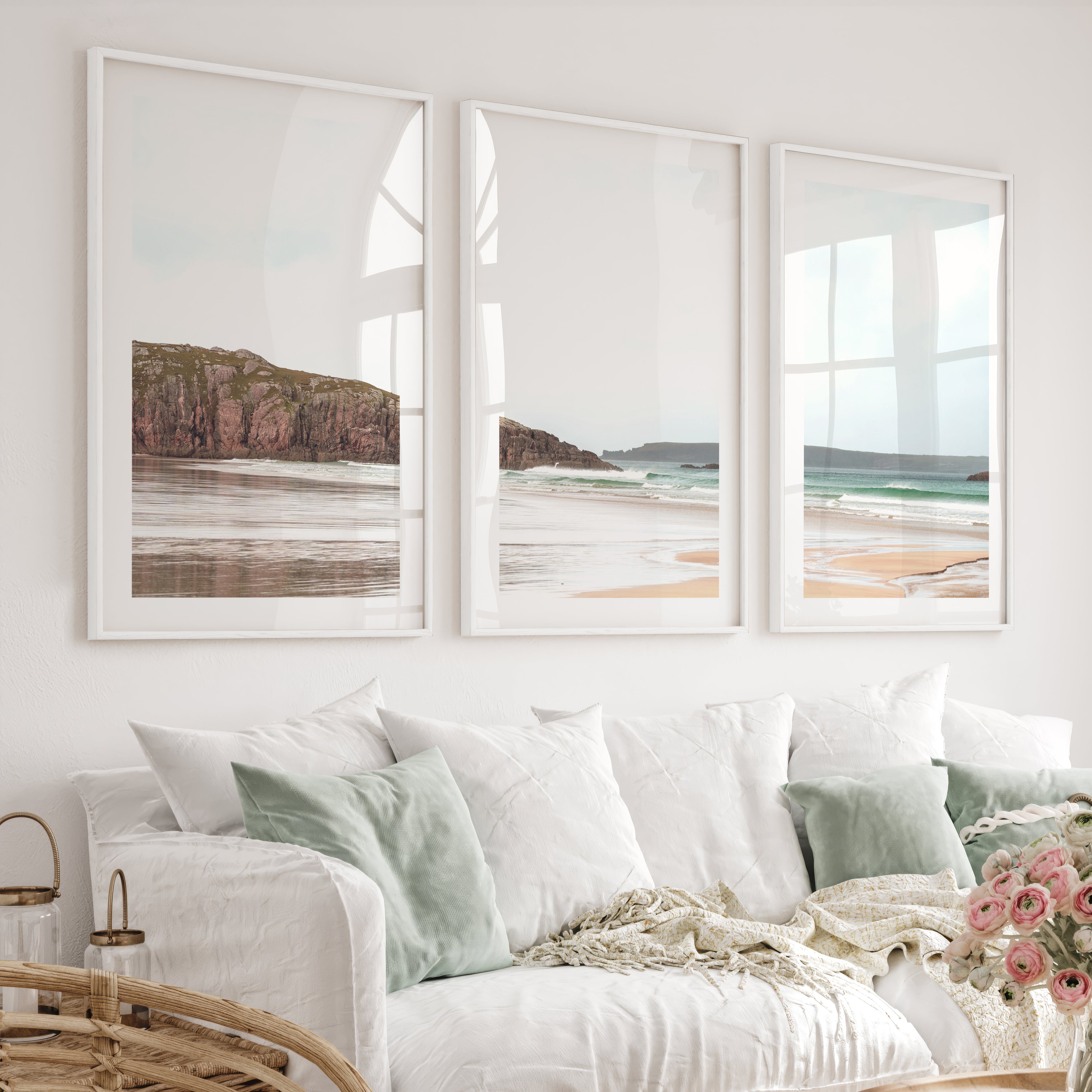 Rocky Shore ocean pictures for wall - White Framed Poster with White Border - Artworksets