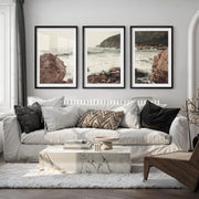 Rocky Coast ocean posters prints with Crashing Surf - Black Framed Poster with White Border - Artworksets