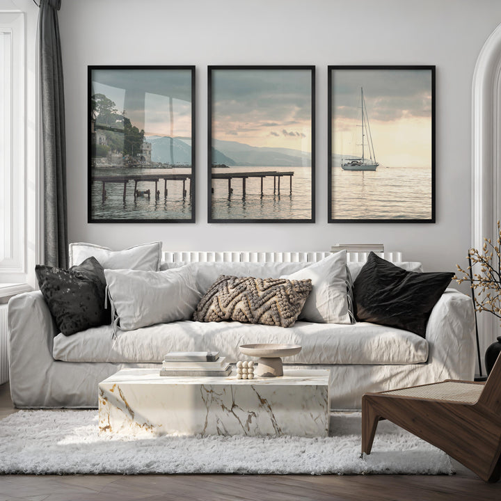 Harbor Sailboat Ocean Print Art - Black Framed Poster No Border - Artworksets