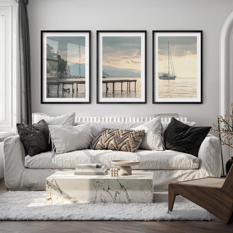 Harbor Sailboat Ocean Print Art - Black Framed Poster with White Border - Artworksets