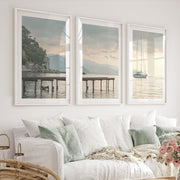 Harbor Sailboat Ocean Print Art - White Framed Poster with White Border - Artworksets