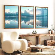 Mirror Shore ocean prints for wall with Storm Clouds - Dark Brown Framed Poster No Border - Artworksets