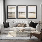 Golden Tide Surfers Ocean Surf Art - Black Framed Poster with White Border - Artworksets