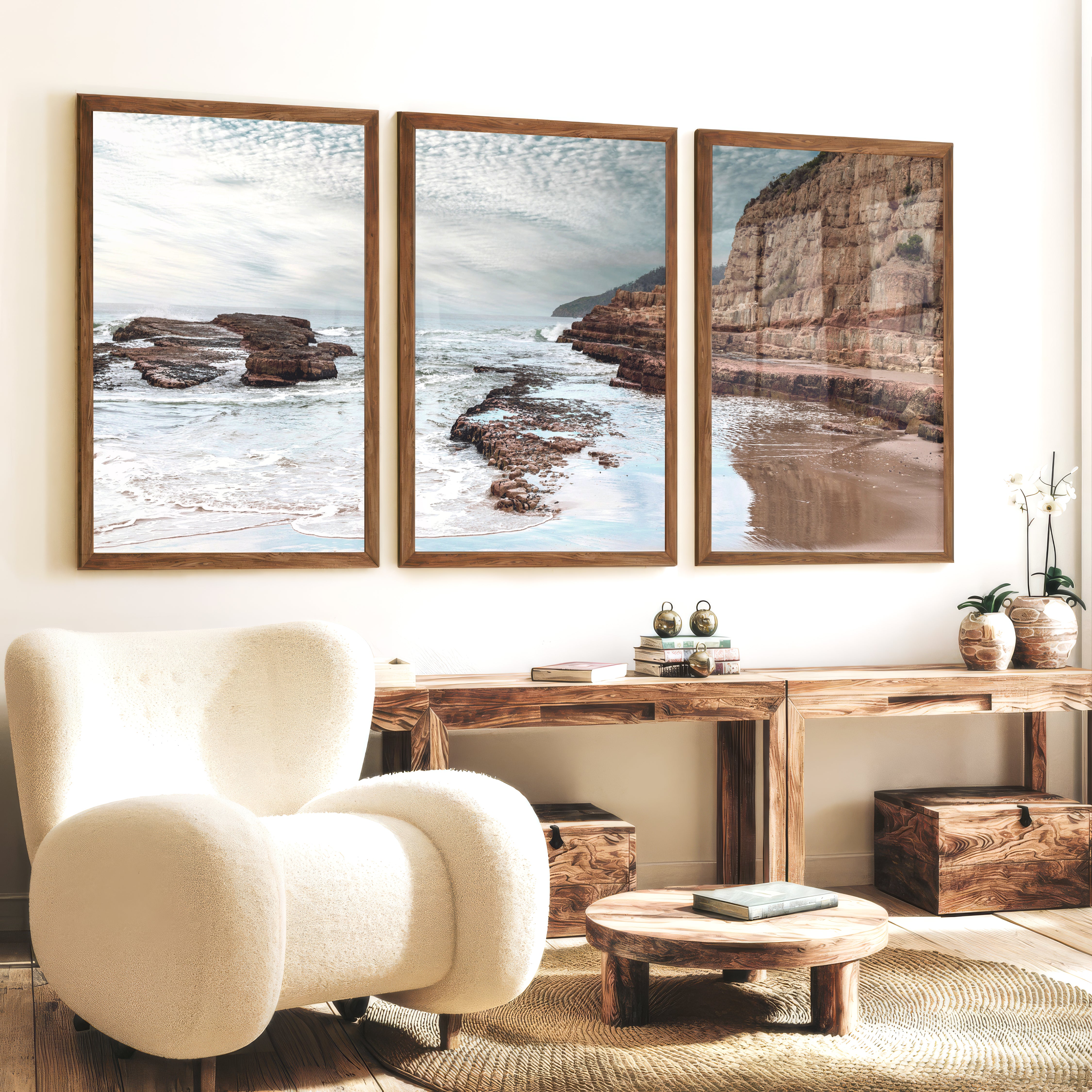 Rocky Cove ocean the wall - Dark Brown Framed Poster No Border - Artworksets