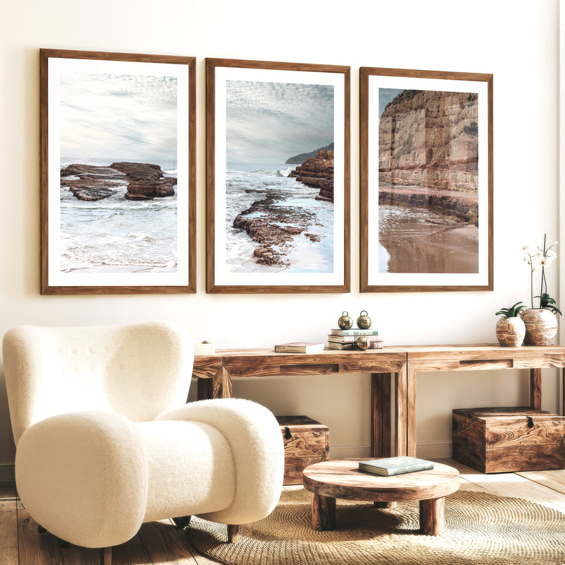 Rocky Cove ocean the wall - Dark Brown Framed Poster with White Border - Artworksets