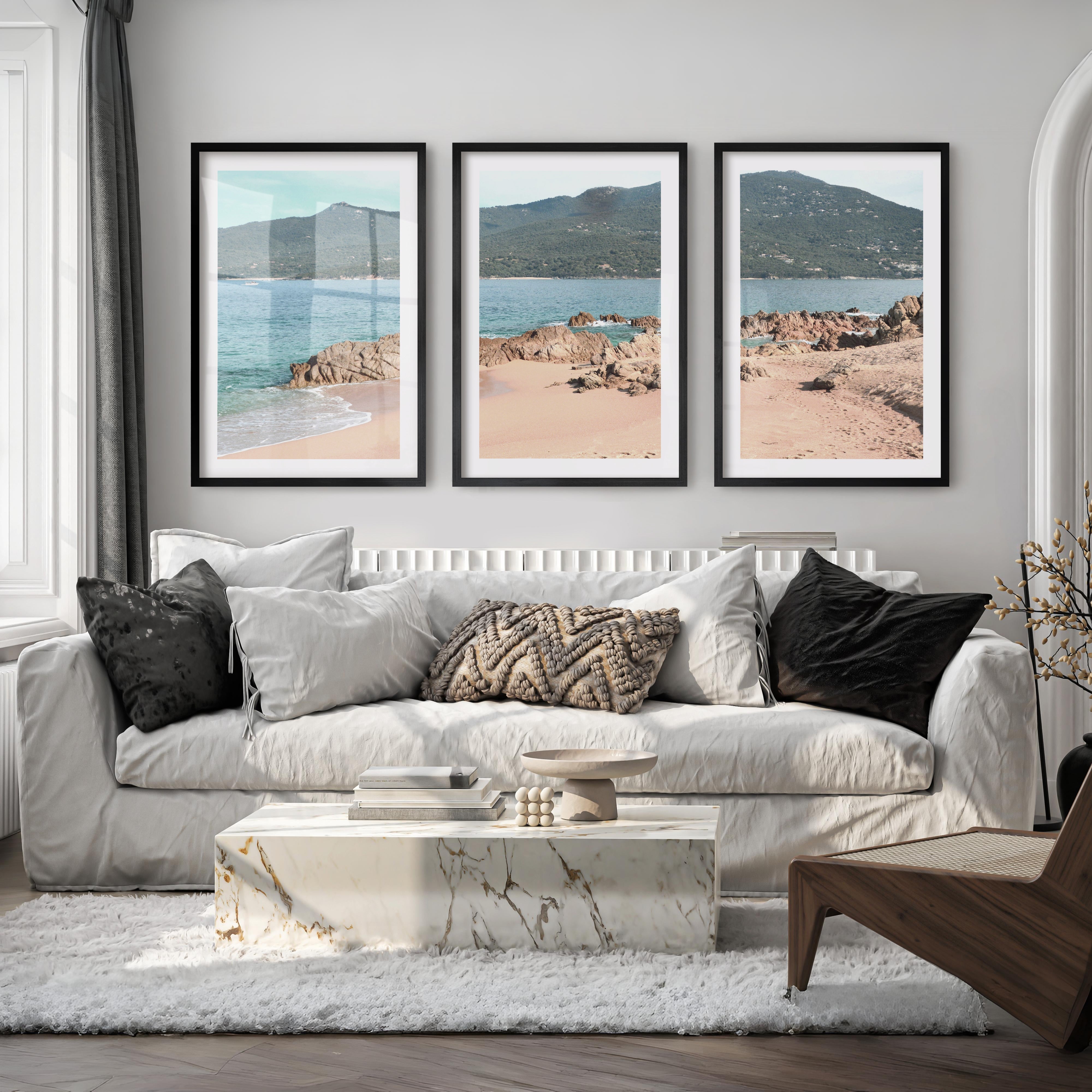 Rocky Cove ocean themed prints - Black Framed Poster with White Border - Artworksets