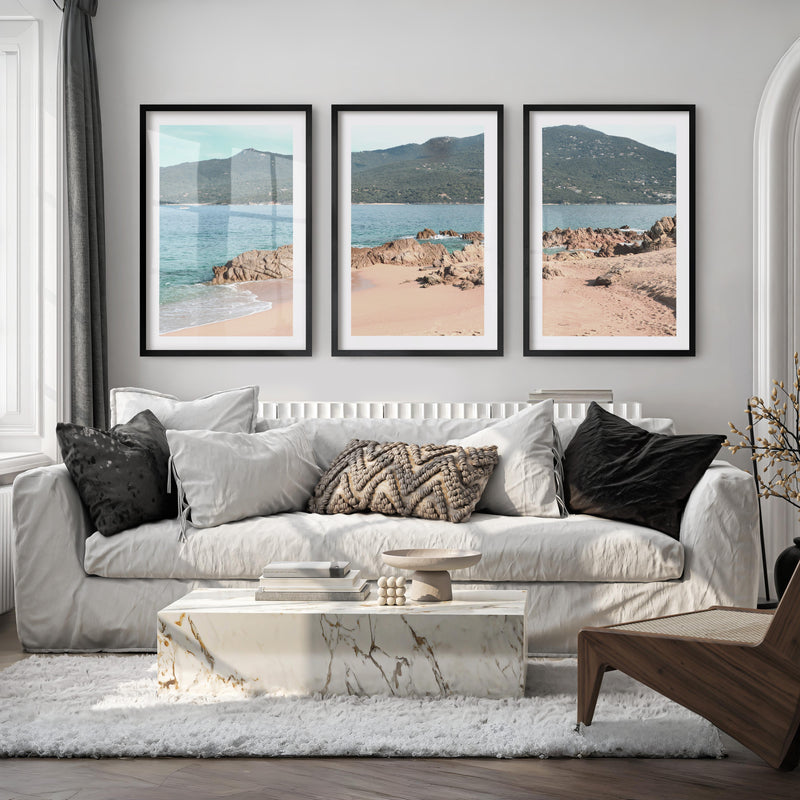 Rocky Cove ocean themed prints - Black Framed Poster with White Border - Artworksets
