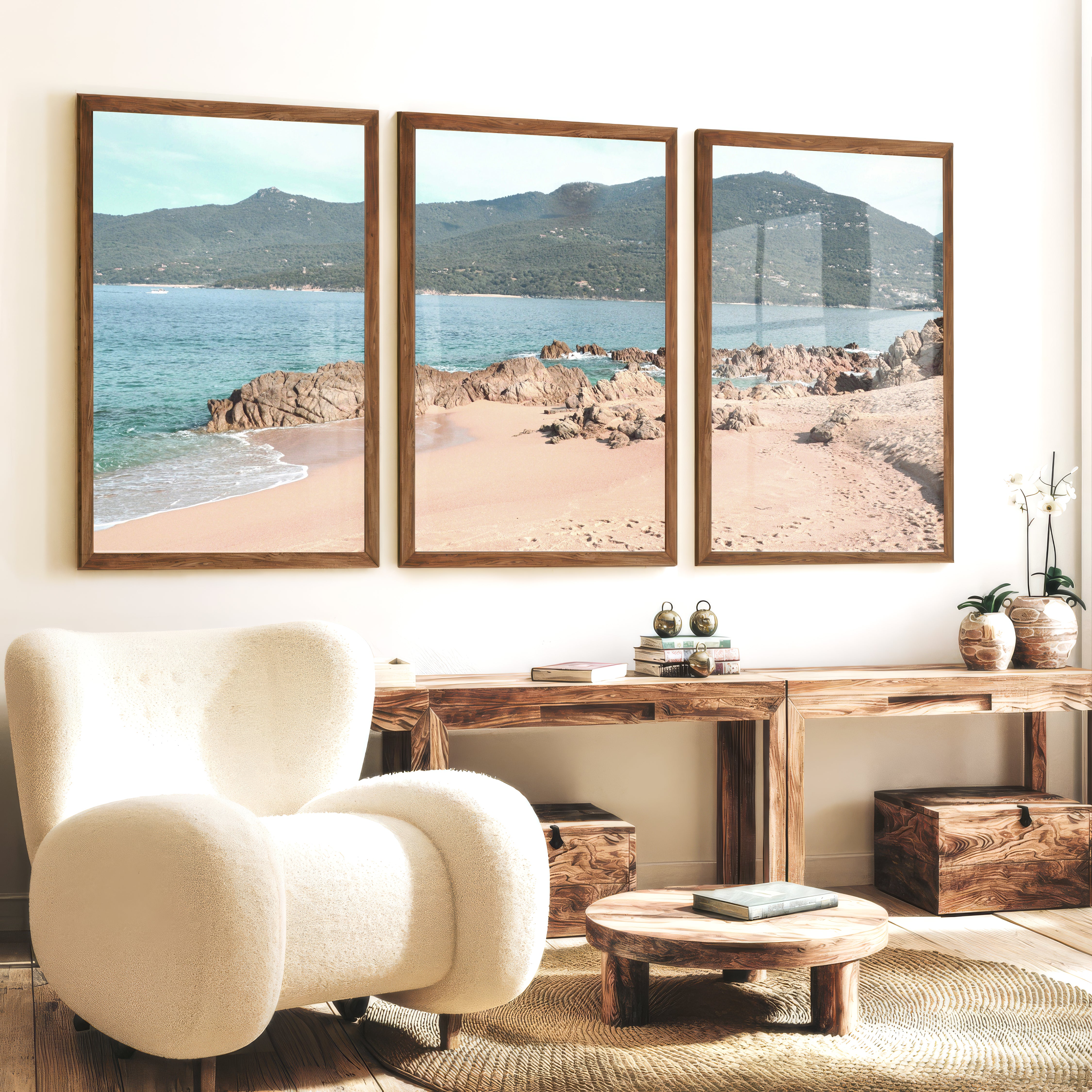 Rocky Cove ocean themed prints - Dark Brown Framed Poster No Border - Artworksets