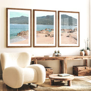 Rocky Cove ocean themed prints - Dark Brown Framed Poster with White Border - Artworksets