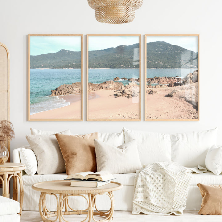 Rocky Cove ocean themed prints - Natural Wood Framed Poster No Border - Artworksets