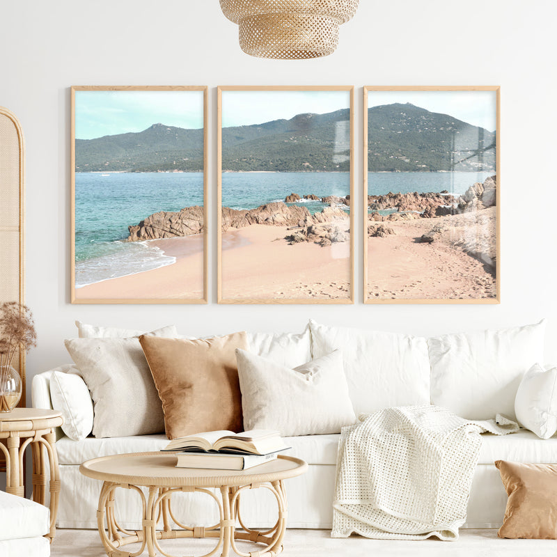 Rocky Cove ocean themed prints - Natural Wood Framed Poster No Border - Artworksets