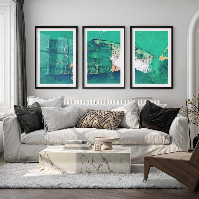 Aerial Shipwreck ocean themed wall decor - Black Framed Poster with White Border - Artworksets