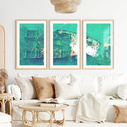 Aerial Shipwreck ocean themed wall decor- Natural Wood Framed Poster with White Border - Artworksets