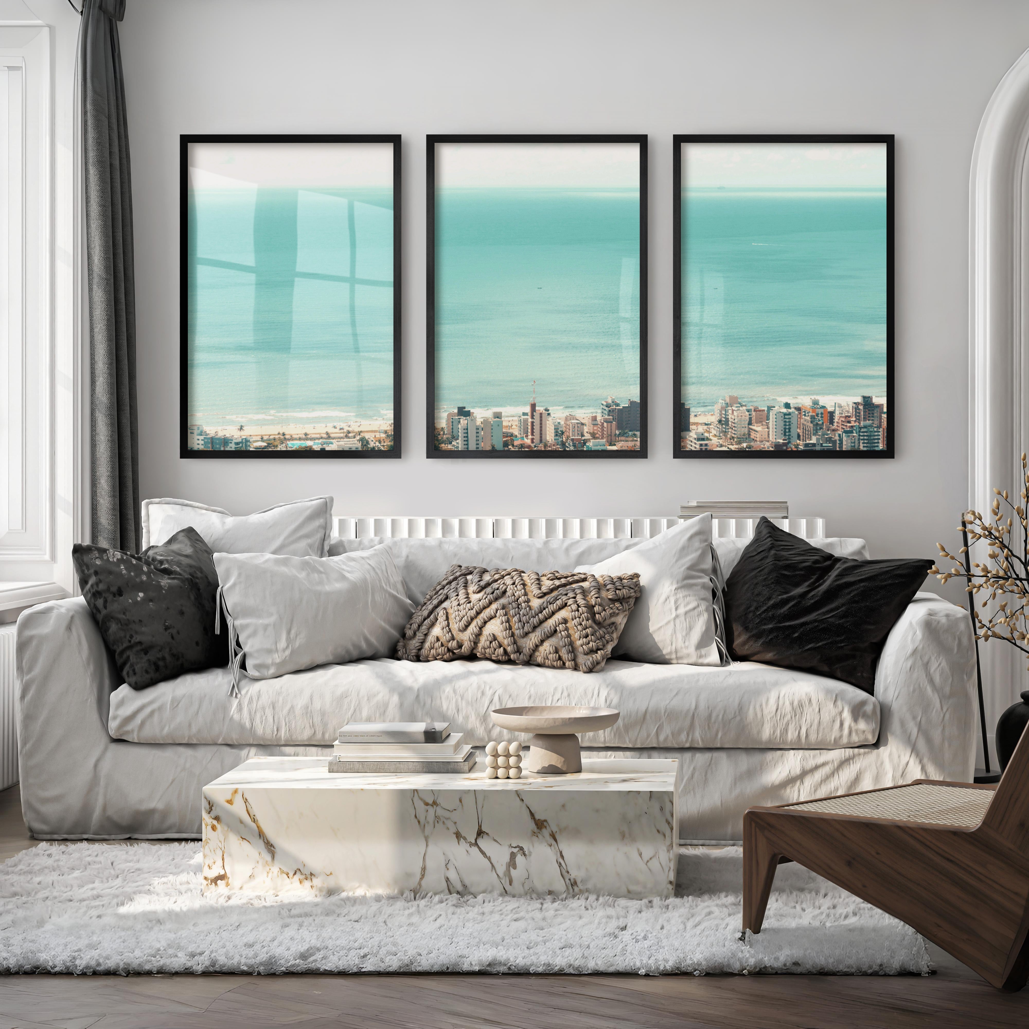 Coastal City Ocean View Art - Black Framed Poster No Border - Artworksets